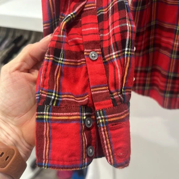 J Crew red plaid button down long sleeve shirt - Picture 3 of 5